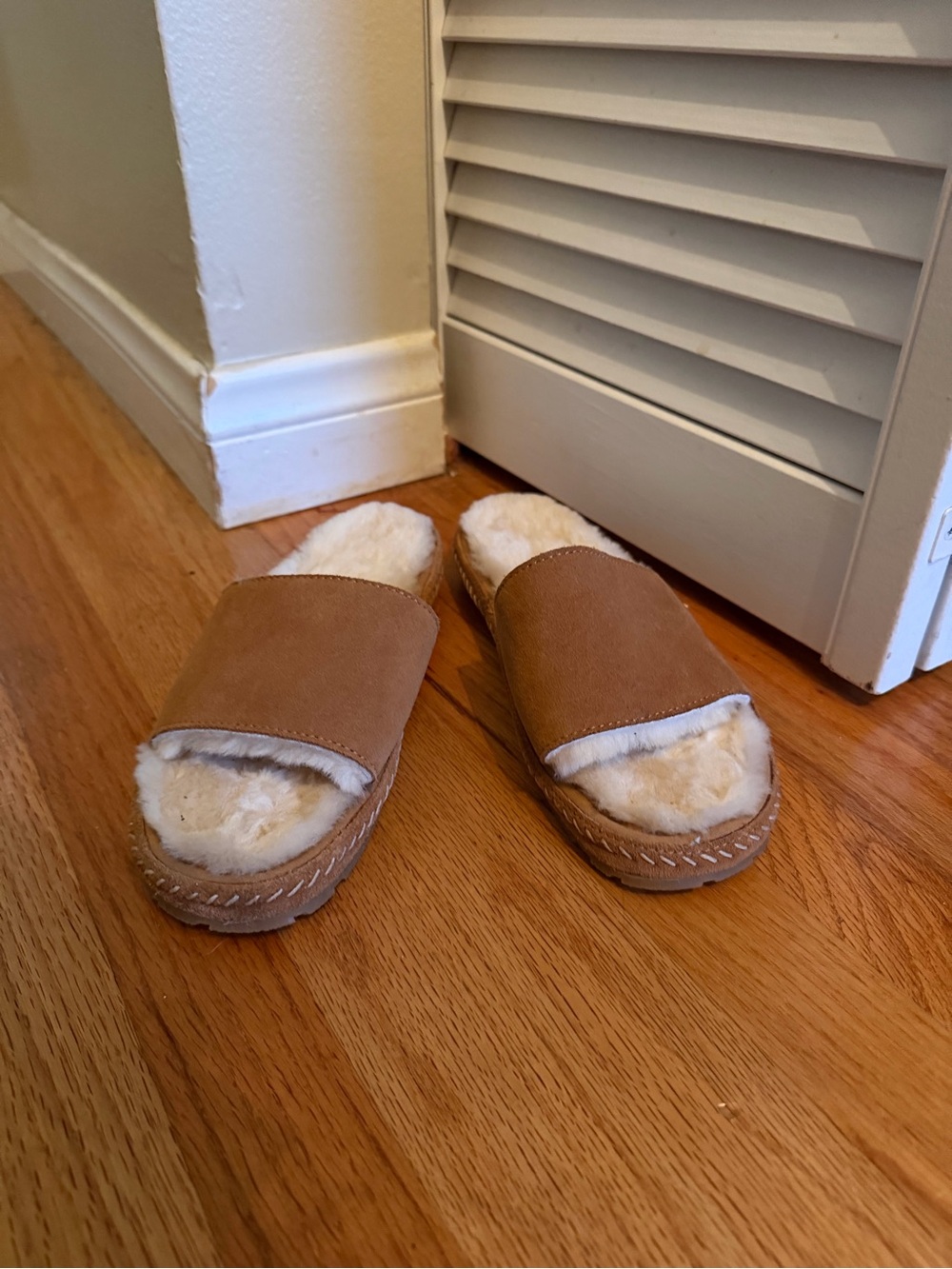 L.L. Bean Brown Faux-Suede Slide Slippers with Plush Lining